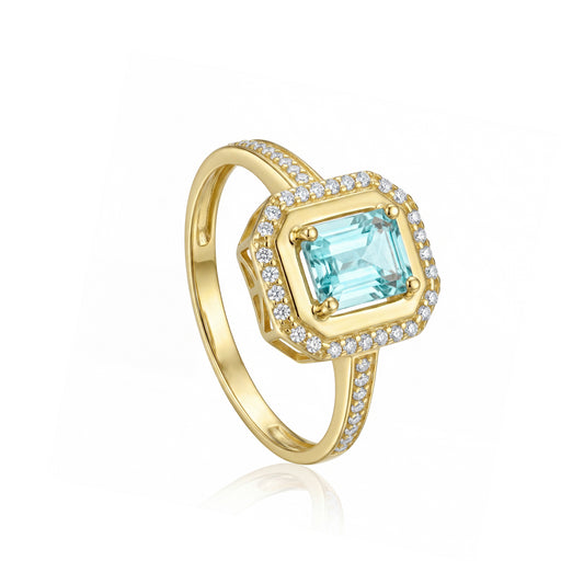 18K Solid Gold Emerald-Cut Aquamarine