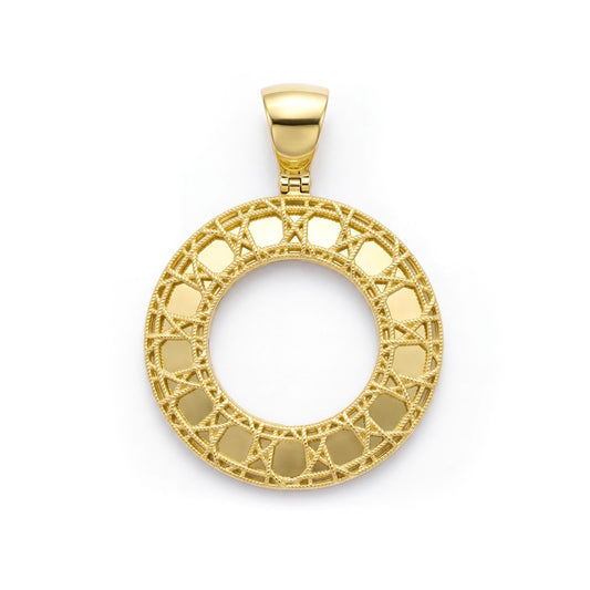 18K Gold Geometric Cutout Round Pendant