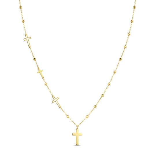 18K Gold Cross Charm Rosary-Style Necklace