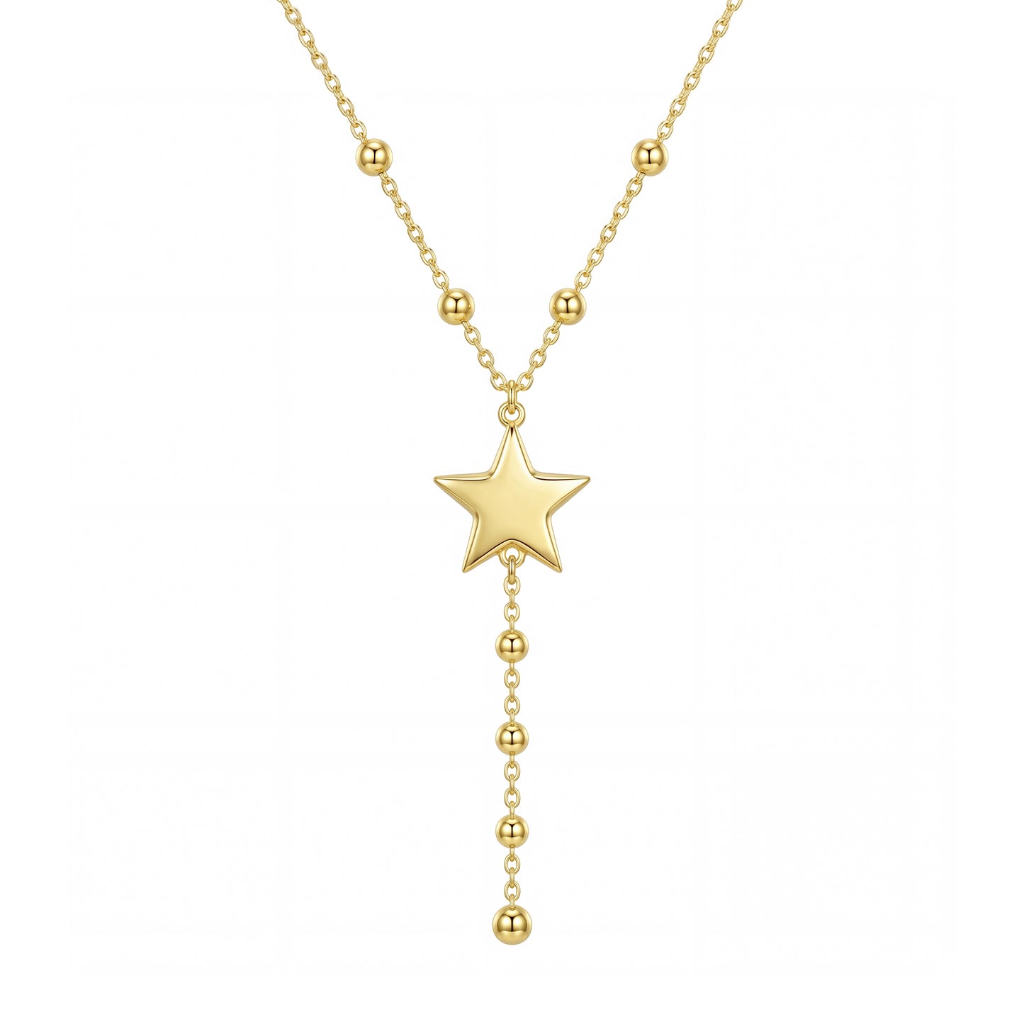 18K Gold Star Station Lariat Necklace