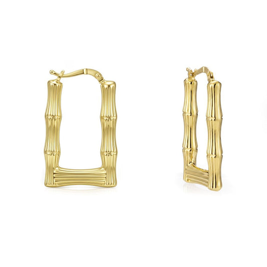 18K Rectangular Bamboo Hoop Earrings