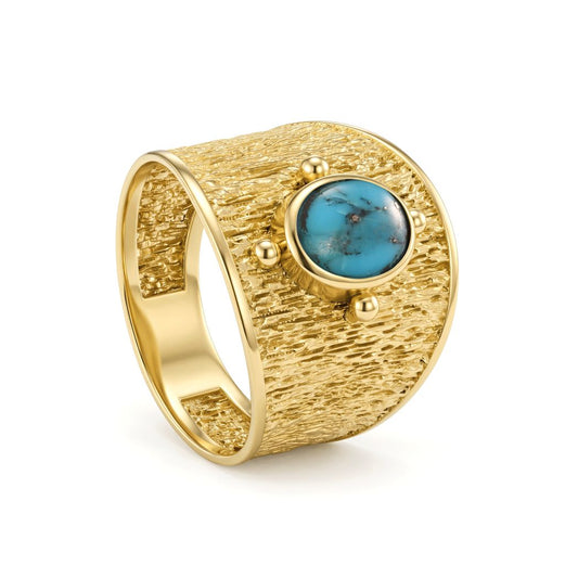 18K Textured Wide Band Ring with Turquoise