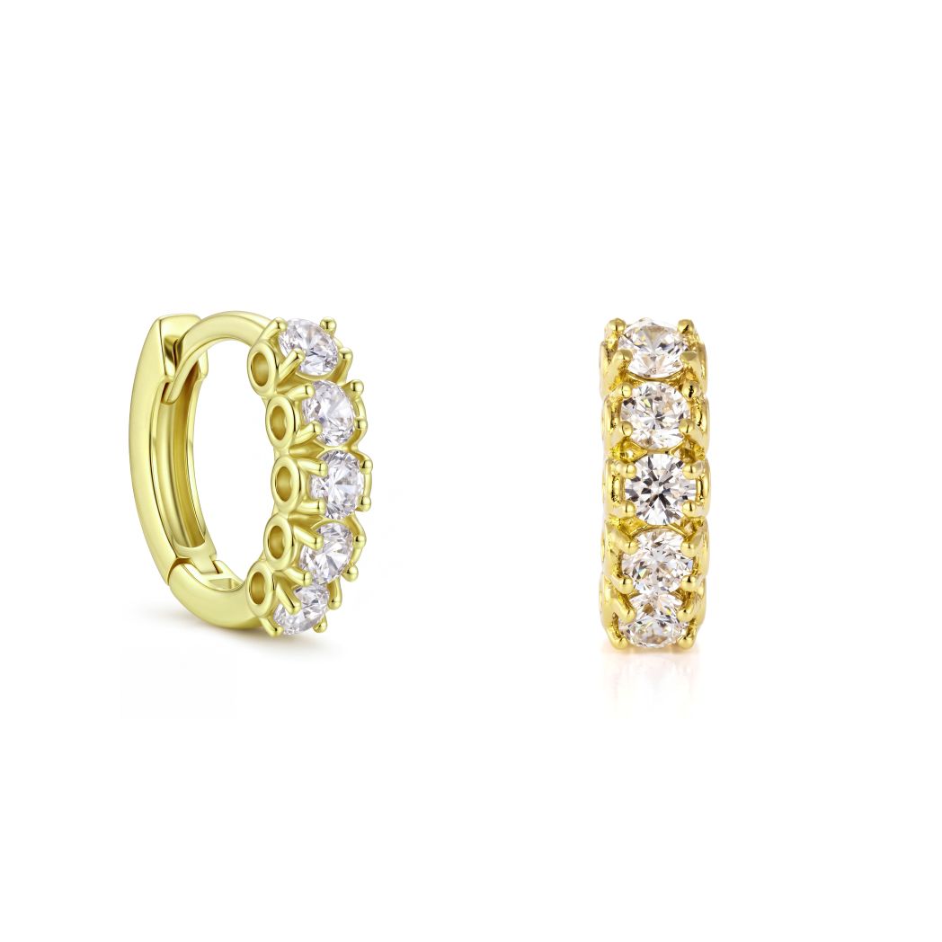18K Gold Classic Round Cubic Huggie Hoop Earrings