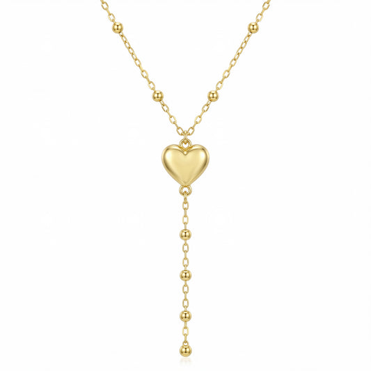 18K Gold Heart Station Lariat Necklace