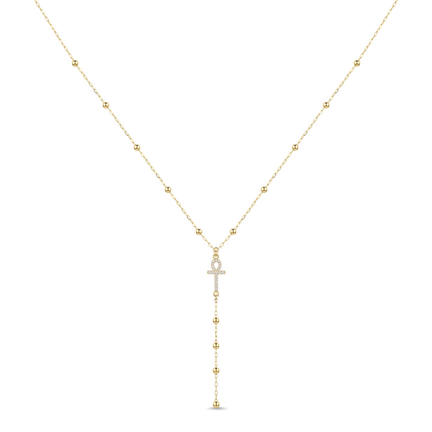 18K Gold Ankh "Key of Life" Y-Necklace
