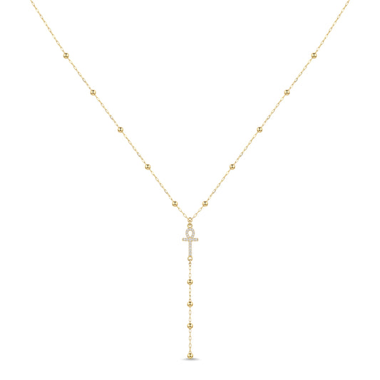 18K Gold Ankh "Key of Life" Y-Necklace