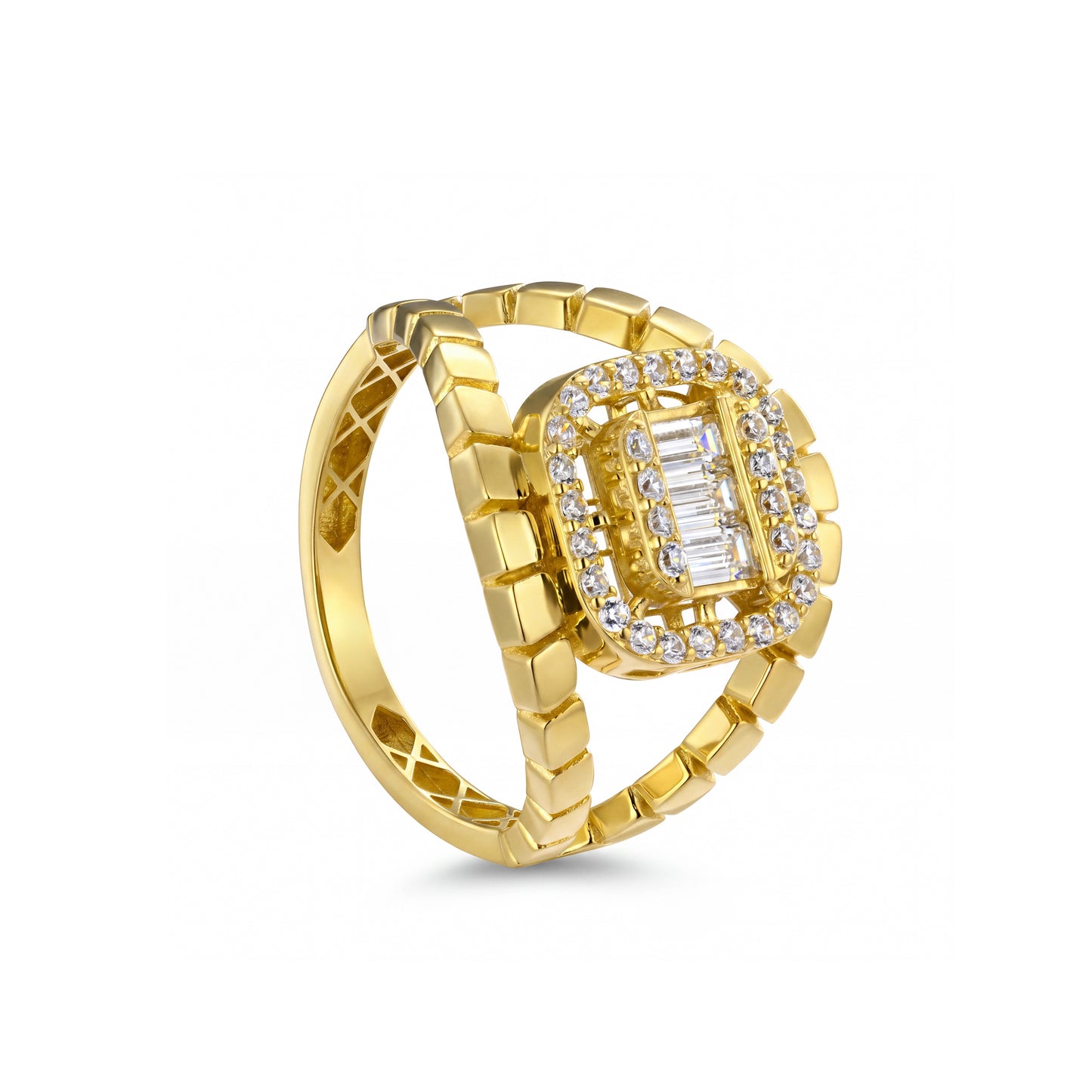 18K Gold Textured Block Baguette Ring