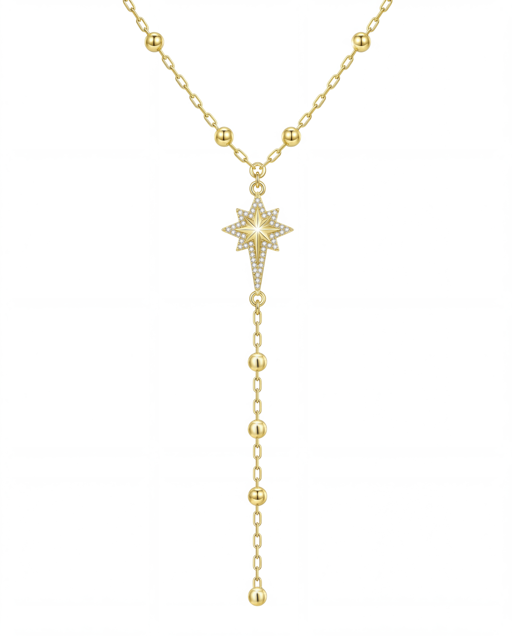 18K Solid Gold Celestial Polaris Y-Necklace