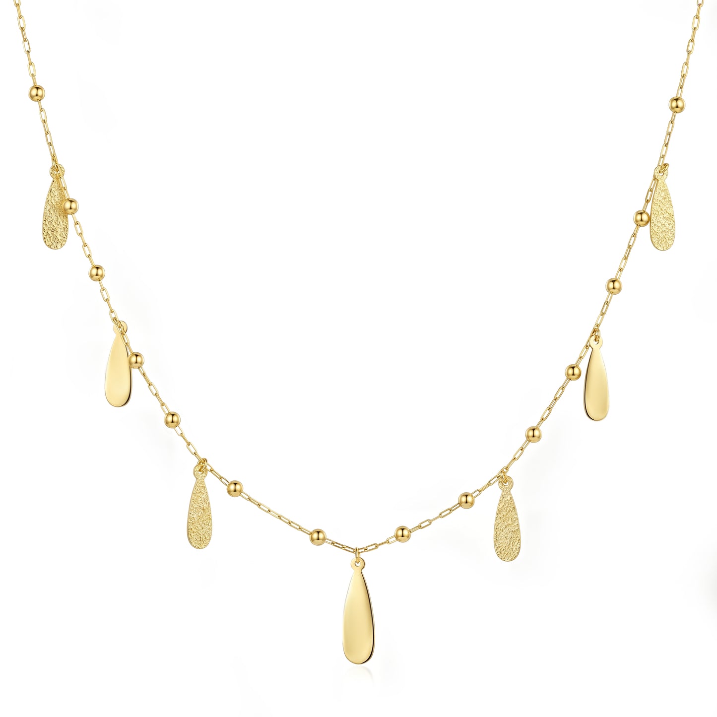 18K Gold Mixed Texture Teardrop Necklace