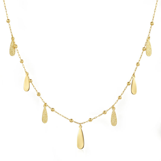 18K Gold Mixed Texture Teardrop Necklace