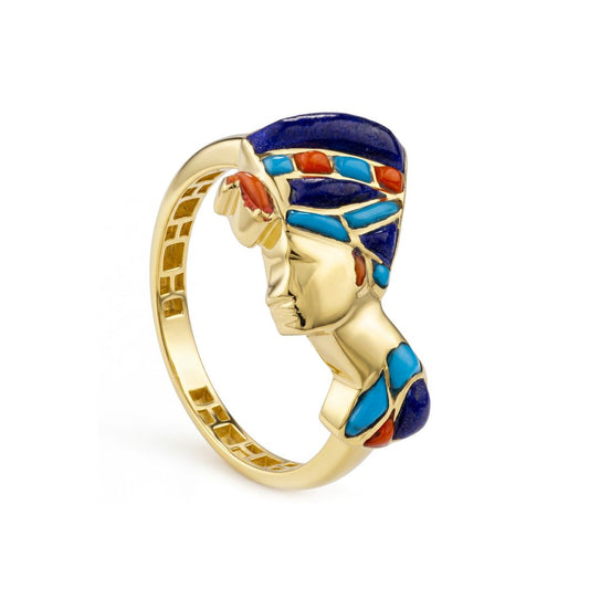 18K God Pharaonic Queen Enamel Ring