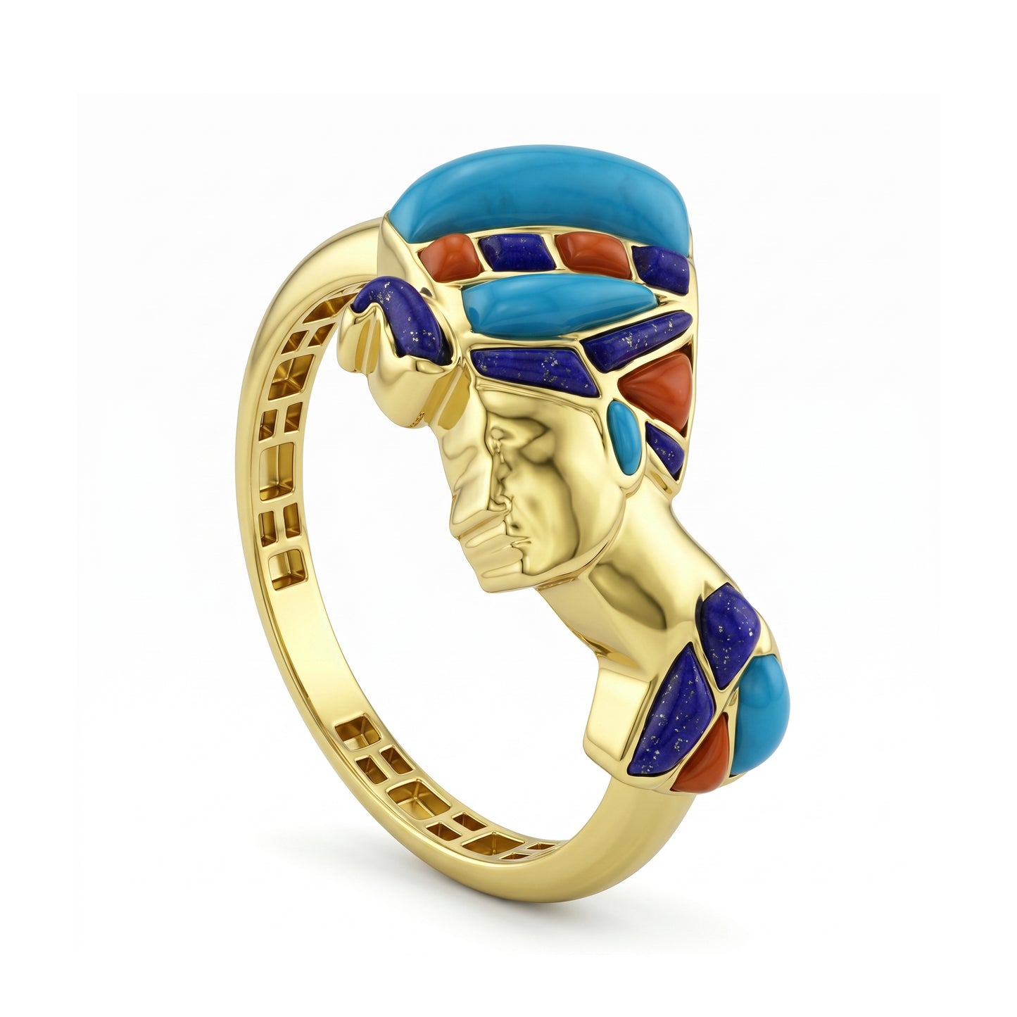 18K God Pharaonic Queen Enamel Ring