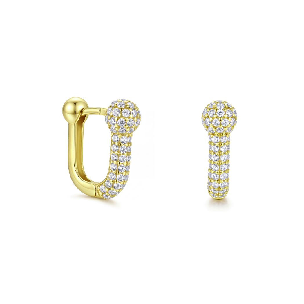 18K Gold Cubic Zirconia U-Shape Hoop Earrings
