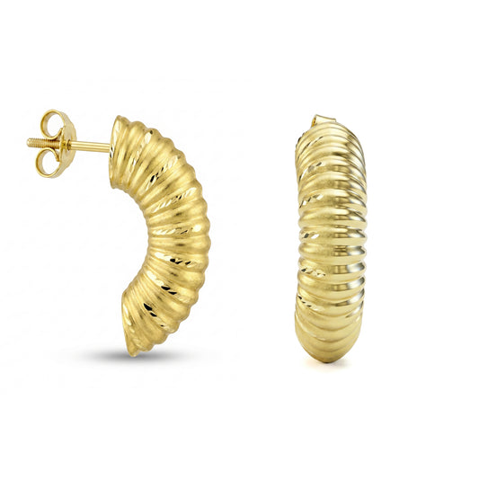 18K Gold Ribbed Texture Hoop Earrings