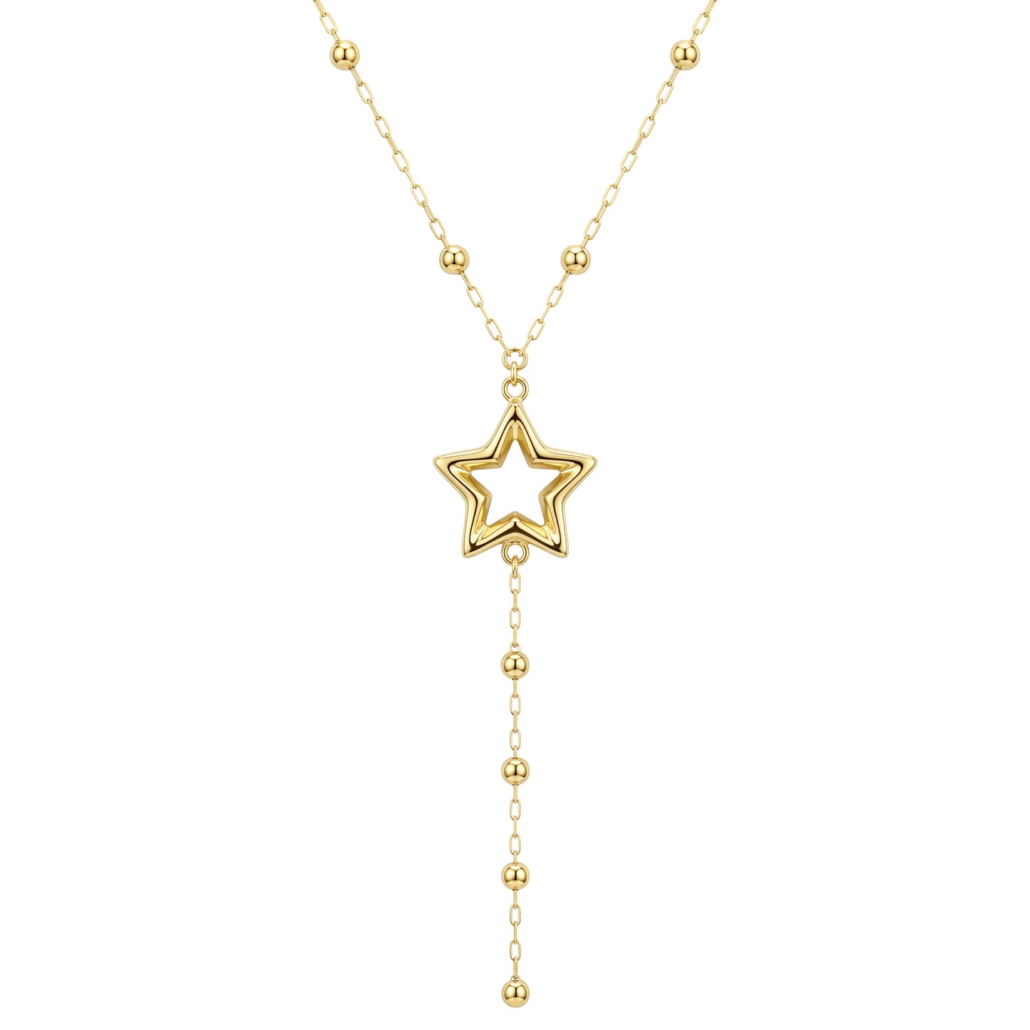 18K Gold Star Station Lariat Necklace