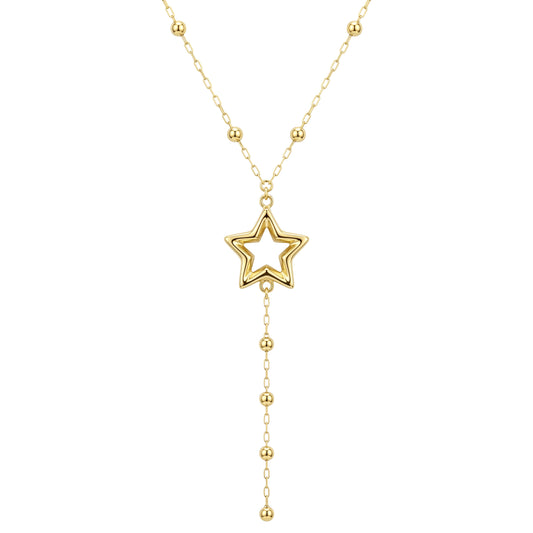 18K Gold Star Station Lariat Necklace