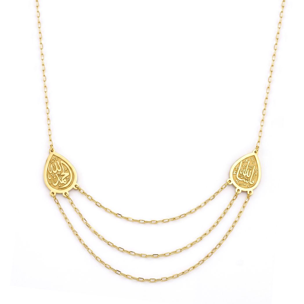 18K Gold Double Teardrop Multi-Layer Necklace