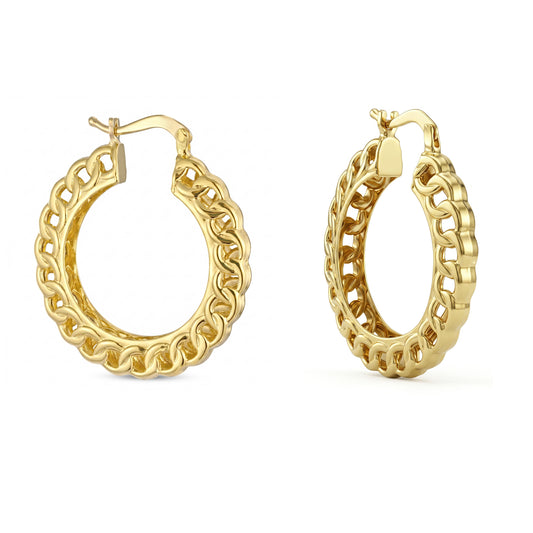 18K Gold Chain Link Hoop Earrings