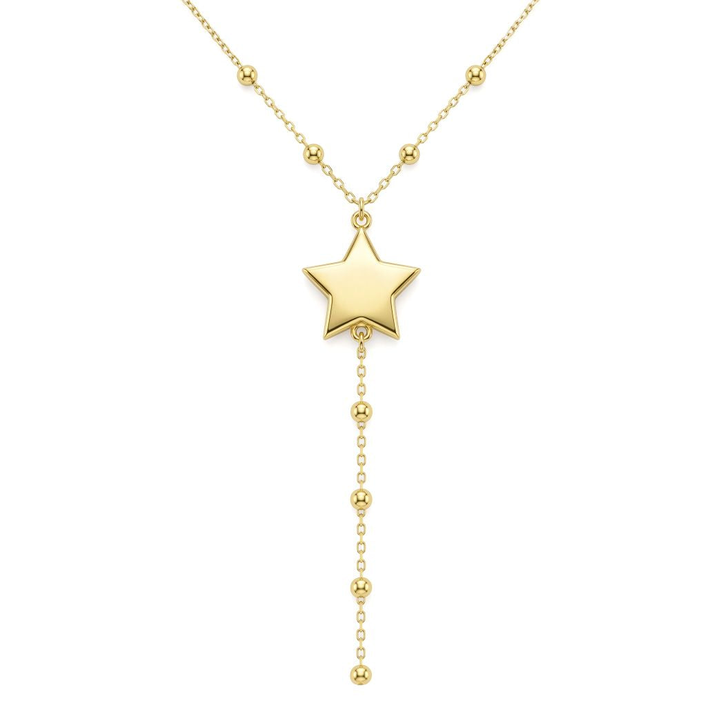 18K Gold Star Station Lariat Necklace