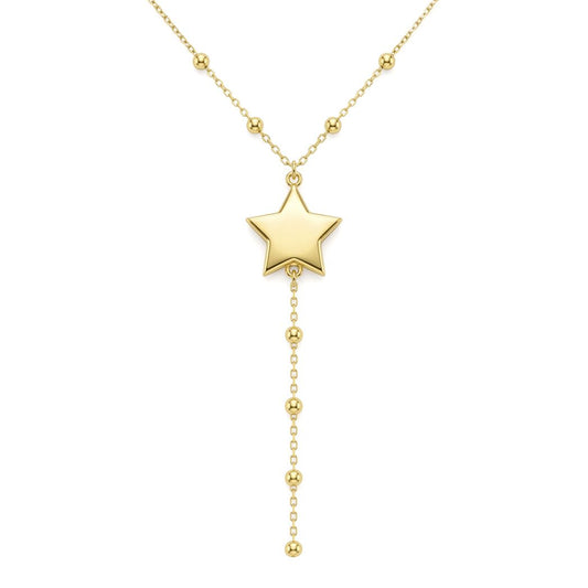 18K Gold Star Station Lariat Necklace