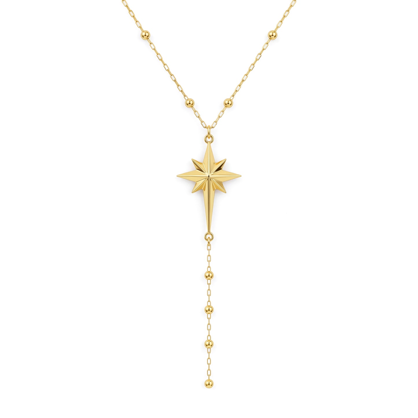 18K Gold Star Station Lariat Necklace