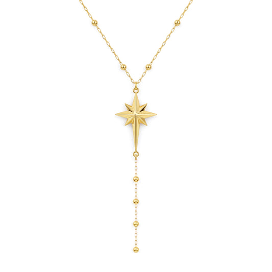 18K Gold Star Station Lariat Necklace