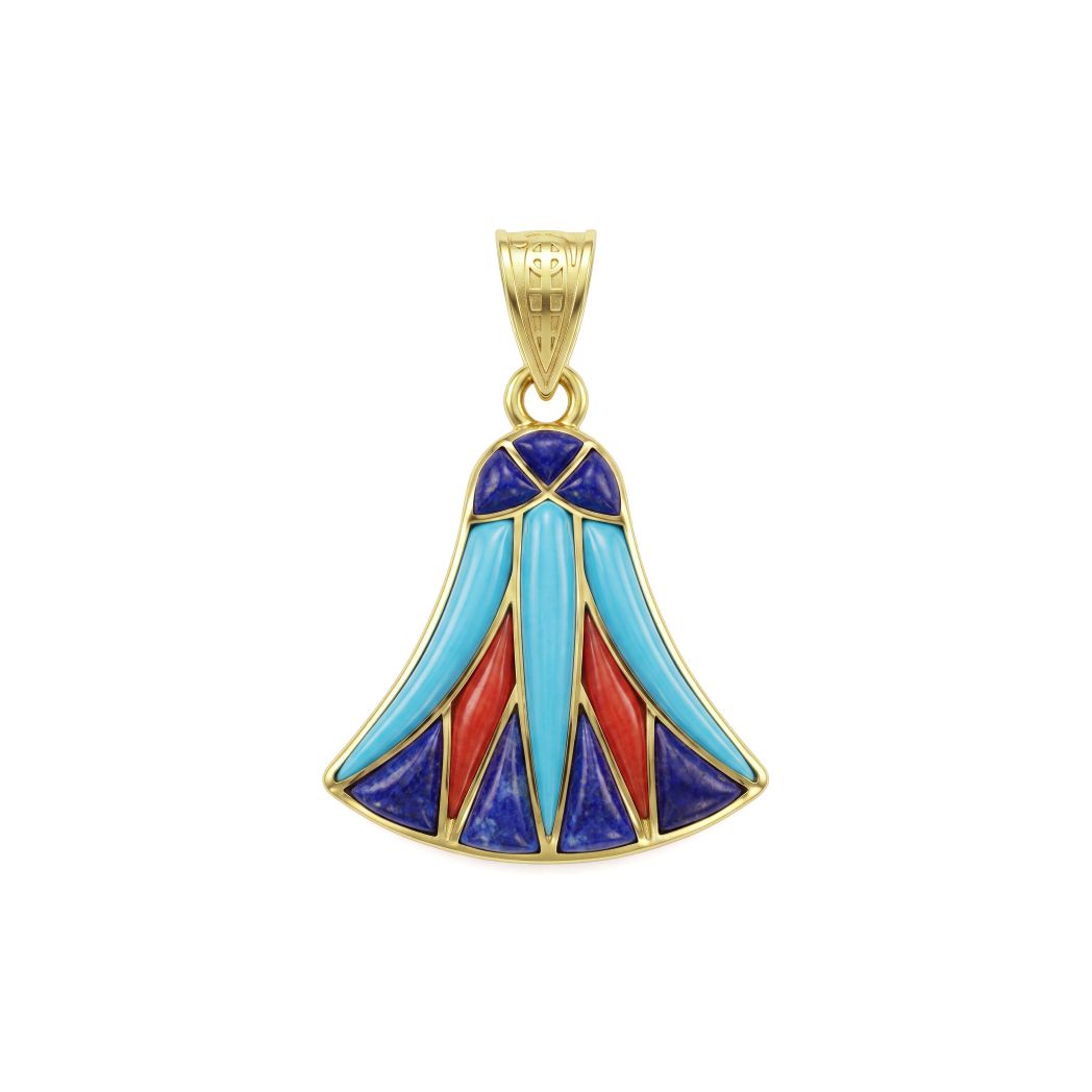 18K Gold Winged Scarab Gemstone Pendant