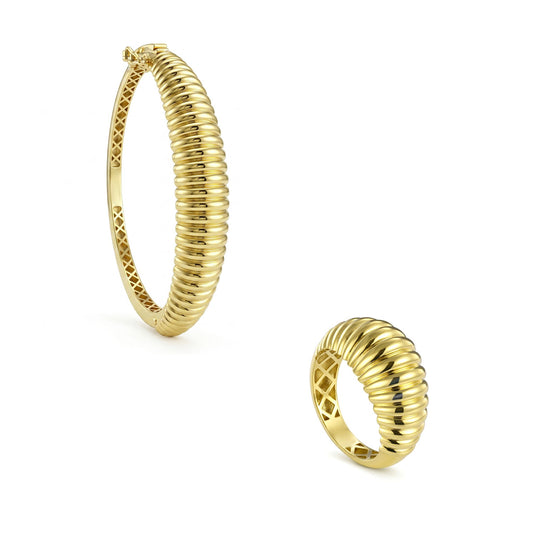 18K Gold Slim Ribbed Half Set