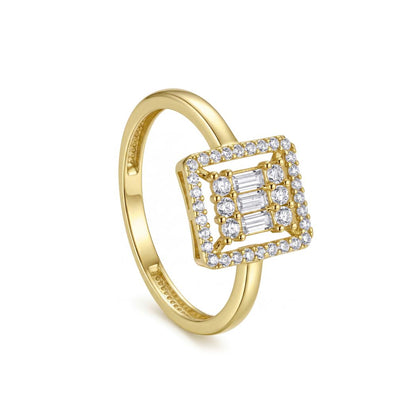 18K Square Baguette Zircon Gold Jewelry Set
