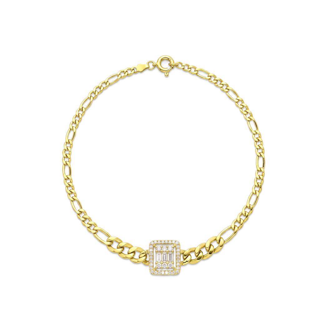 18K Square Baguette Zircon Gold Jewelry Set