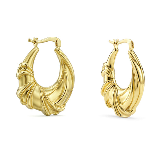 18K Gold Pleated Statement Earrings