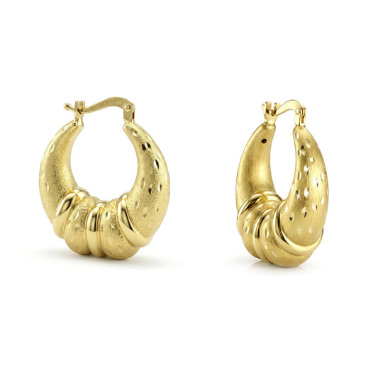 18K Gold Textured Hoop Earrings
