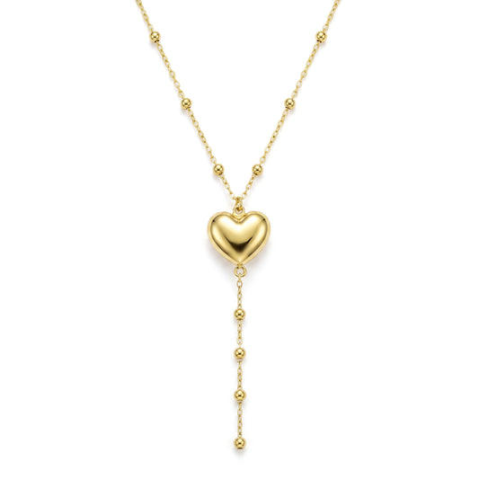 18K Gold Heart Station Lariat Necklace