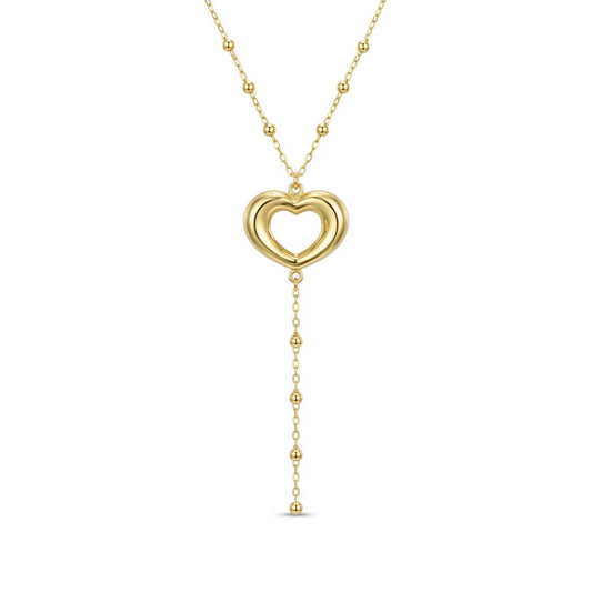 18K Gold Heart Station Lariat Necklace