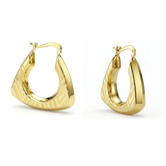 18K Gold Geometric Textured Hoop Earrings