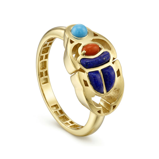 18K Gold Pharaonic Scarab Enamel Ring