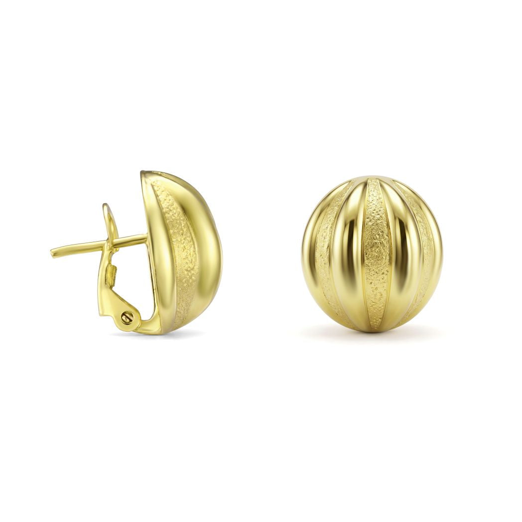 18K Solid Gold Striped Dome Earrings