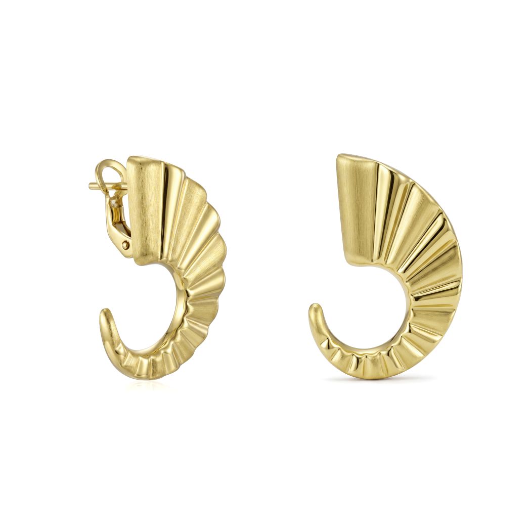 18K Solid Gold Pleated Hoop Earrings