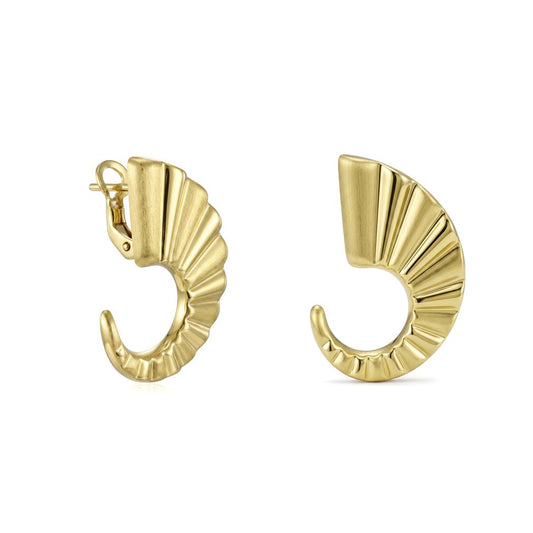 18K Solid Gold Pleated Hoop Earrings