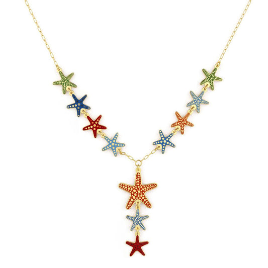 18K Colorful Gold Lariat Necklace