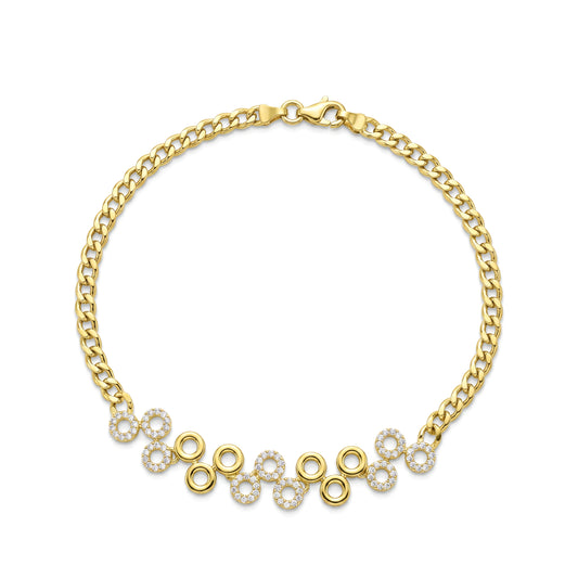 18K Gold Link Bracelet with Zircon Circles