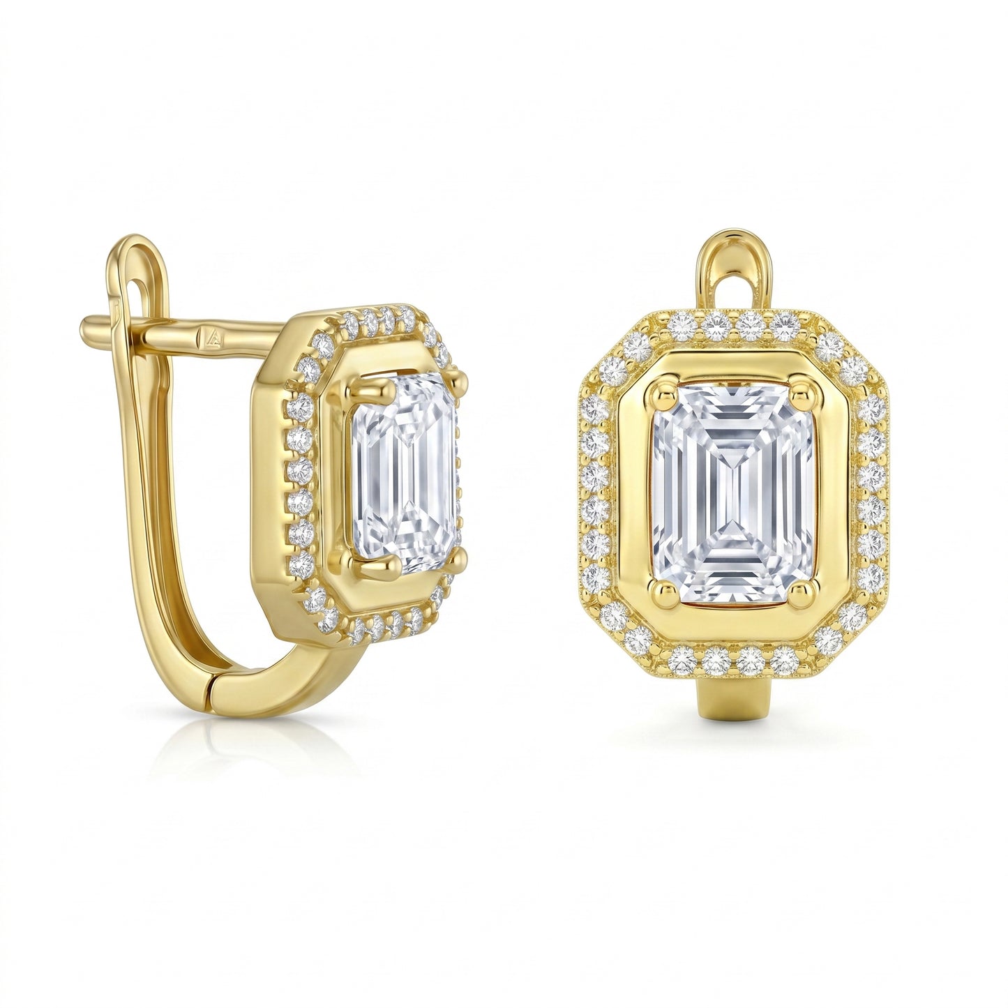 18K Gold Royal Cushion-Cut white Zircon Earrings