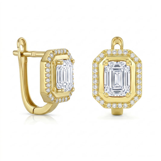18K Gold Royal Cushion-Cut white Zircon Earrings