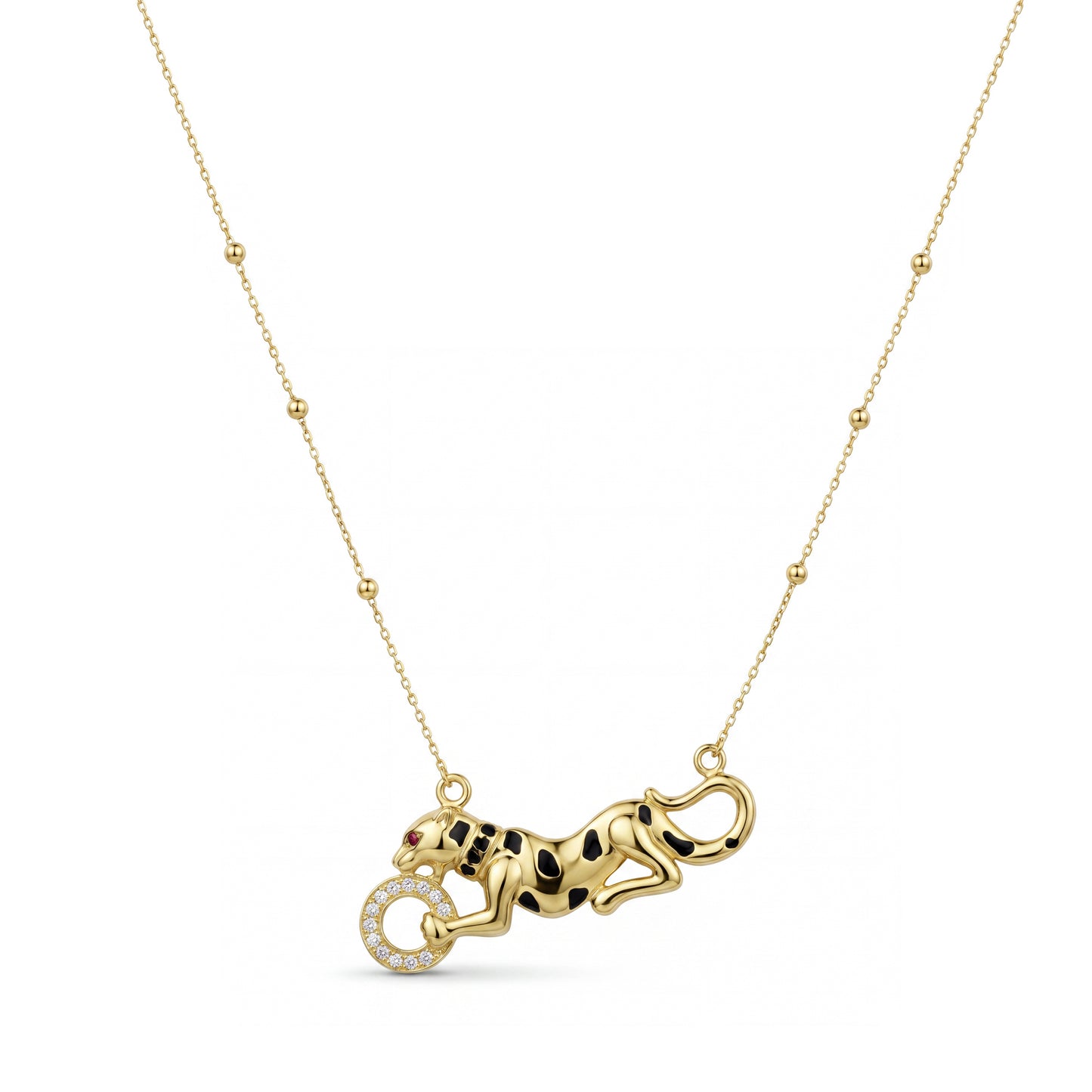 18K Gold Panther Halo Necklace