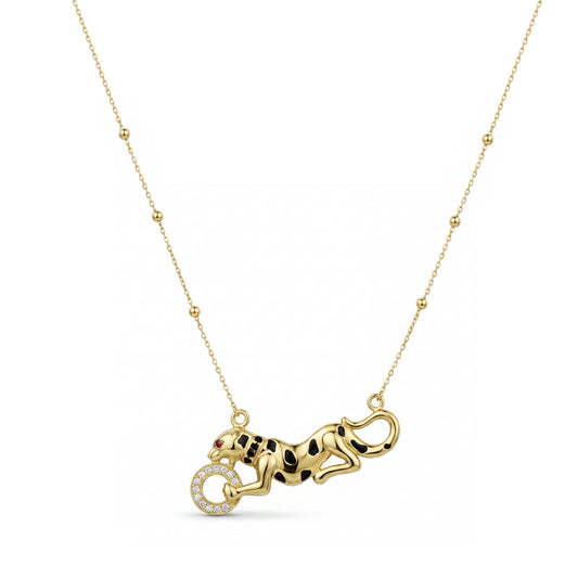 18K Gold Panther Halo Necklace