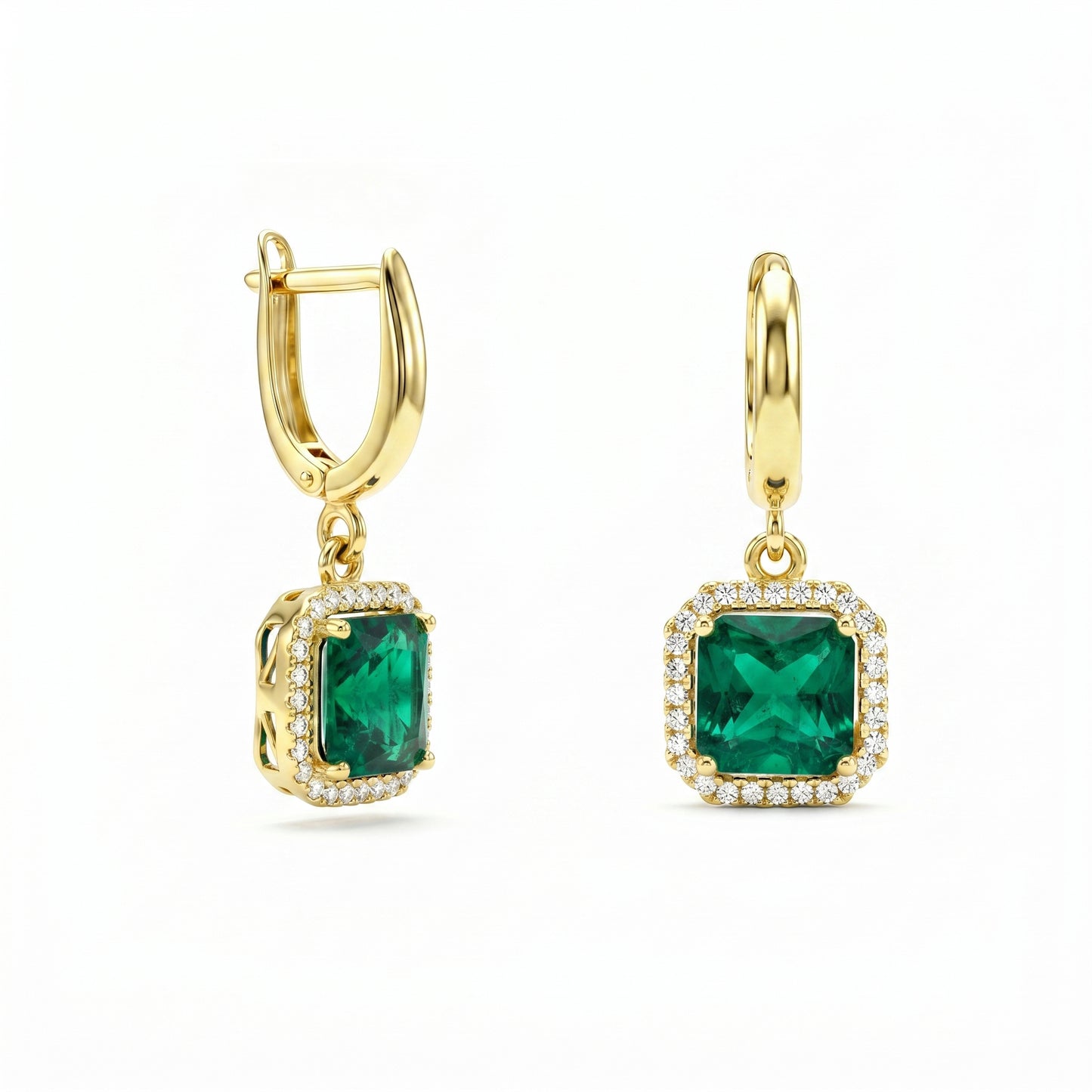18K Gold Royal Square-Cut Drop Earrings