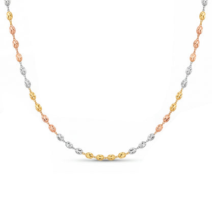 18K Tri-Tone Oval -Cut Bead Layering Necklace