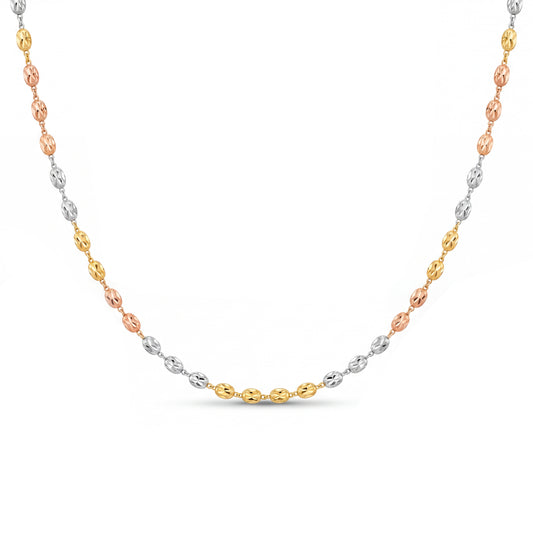 18K Tri-Tone Oval -Cut Bead Layering Necklace