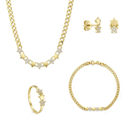 18K Gold Star Curb Chain Jewelry Set