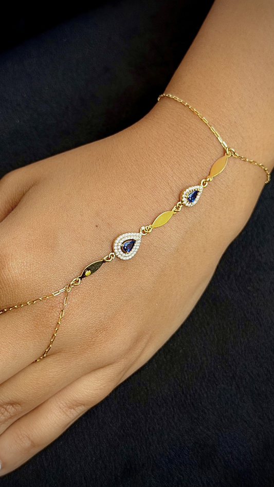 18K Gold Pear-Cut Sapphire Hand Chain